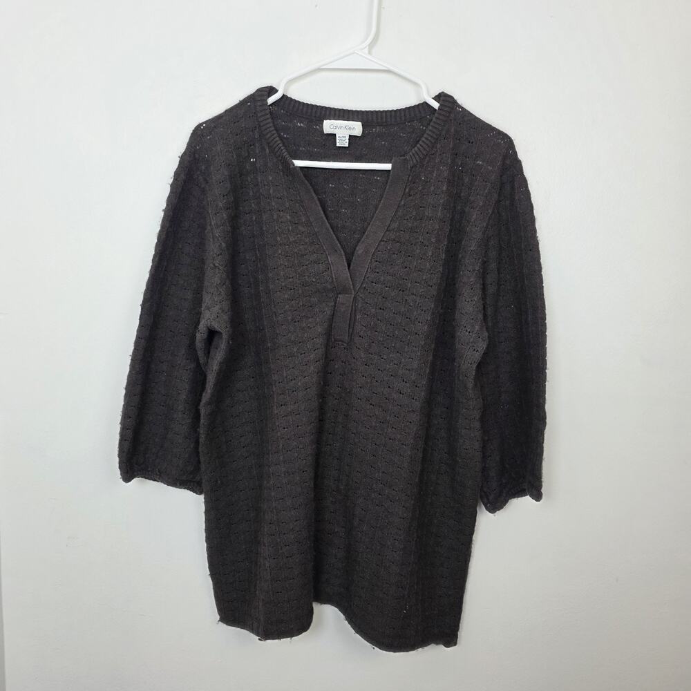 Calvin Klein Brown Wool Cashmere Soft Quiet Luxury 3/4 Sleeve‎ Sweater Size XL